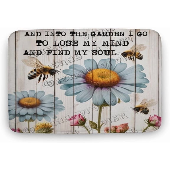 Bee and Into The Garden I Go to Lose My Mind and Find My Soul Flannel Bathroom Rug 16""x24"" Bath Rug Bee Rug Boho Chic Decor Non-Slip Bath Mat Soft Machine Washable Bath Mat, Doormat 03