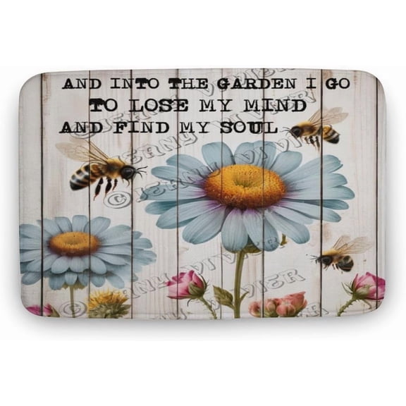 Bee and Into The Garden I Go to Lose My Mind and Find My Soul Flannel Bathroom Rug 20"x32" Bath Rug Bee Rug Boho Chic Decor Non-Slip Bath Mat Soft Machine Washable Bath Mat