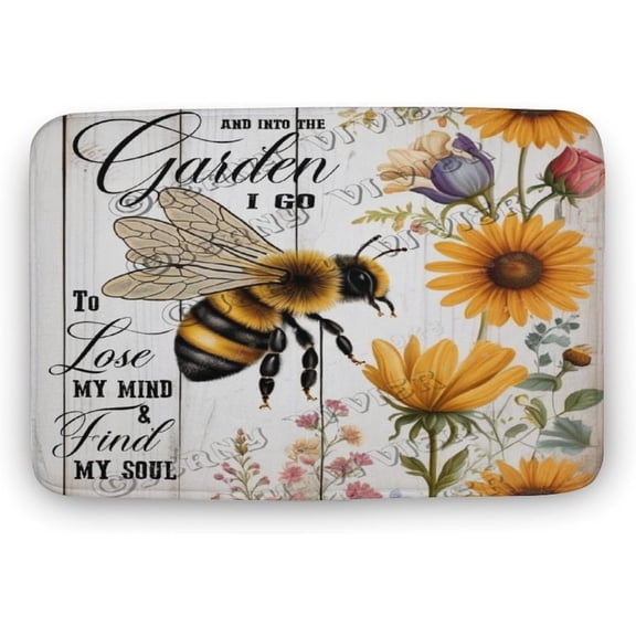 Bee and Into The Garden I Go to Lose My Mind and Find My Soul Flannel Bathroom Rug 20""x32"" Bath Rug Bee Rug for Home Chic Farmhouse Decor Non-Slip Bath Mat Soft Machine Washable, Doormat 03