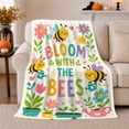 thumbnail image 1 of Bee Garden Whimsical Cartoon Bees Flowers, Festive Botanical Garden Scene, Warm Flannel Blanket for Sunroom and Reading Nook, Garden Lovers Valentine's Day Gift, Botanical Home Decor, 1 of 9