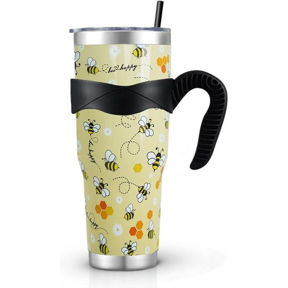 Bee Gifts- 40oz Bee tumbler With Handle Lid and Straw,Queen Bee Coffee Mug Cup Skinny Tumbler Water Bottles,Honey Bee themed Gifts for Women Daisy Flowers,Bee Decor