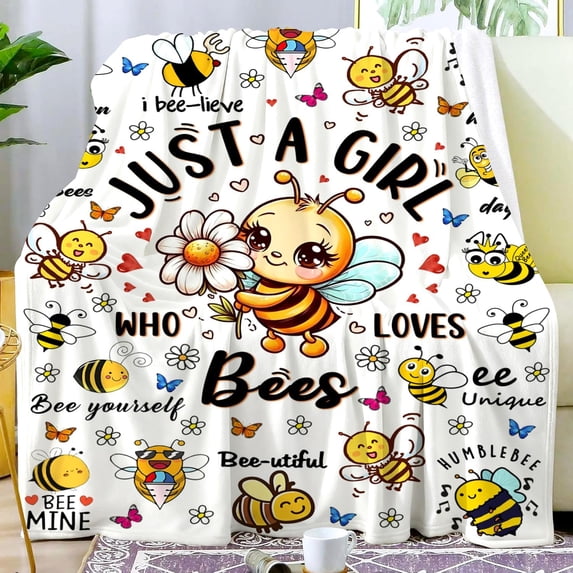 Bee Gifts for Women Cute Bees Blanket Throw Stuff Plush Bedding Merch Items Bee Blanket for Kids Girls Boys Teen Adults Birthday Party Decorations Room Decor
