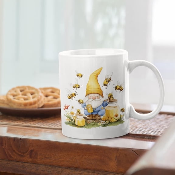 Bee Gnome Mug, Summer Cute Ceramic Cup, Honey Theme Coffee Cup, Garden Lover Gift, Insect Tea Mug, Whimsil Drinkware.jpg