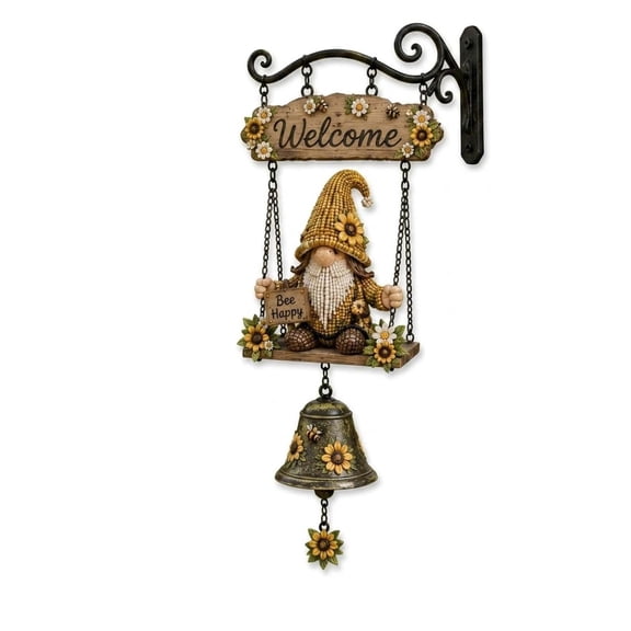 Bee Gnome Wind Chime Outdoor Hanging Garden Decor, Rustic Wind Bell Ornament for Patio, Porch, Yard, Fence, Cottage Style