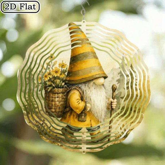 Bee Gnome Wind Spinner Art Decor for Garden Outdoor Patio Yard Porch Home, 1010 Inch Wind Chime Rotating Pendants with Hook, Spring Summer Themed Gnome Hanging Decoration, Id