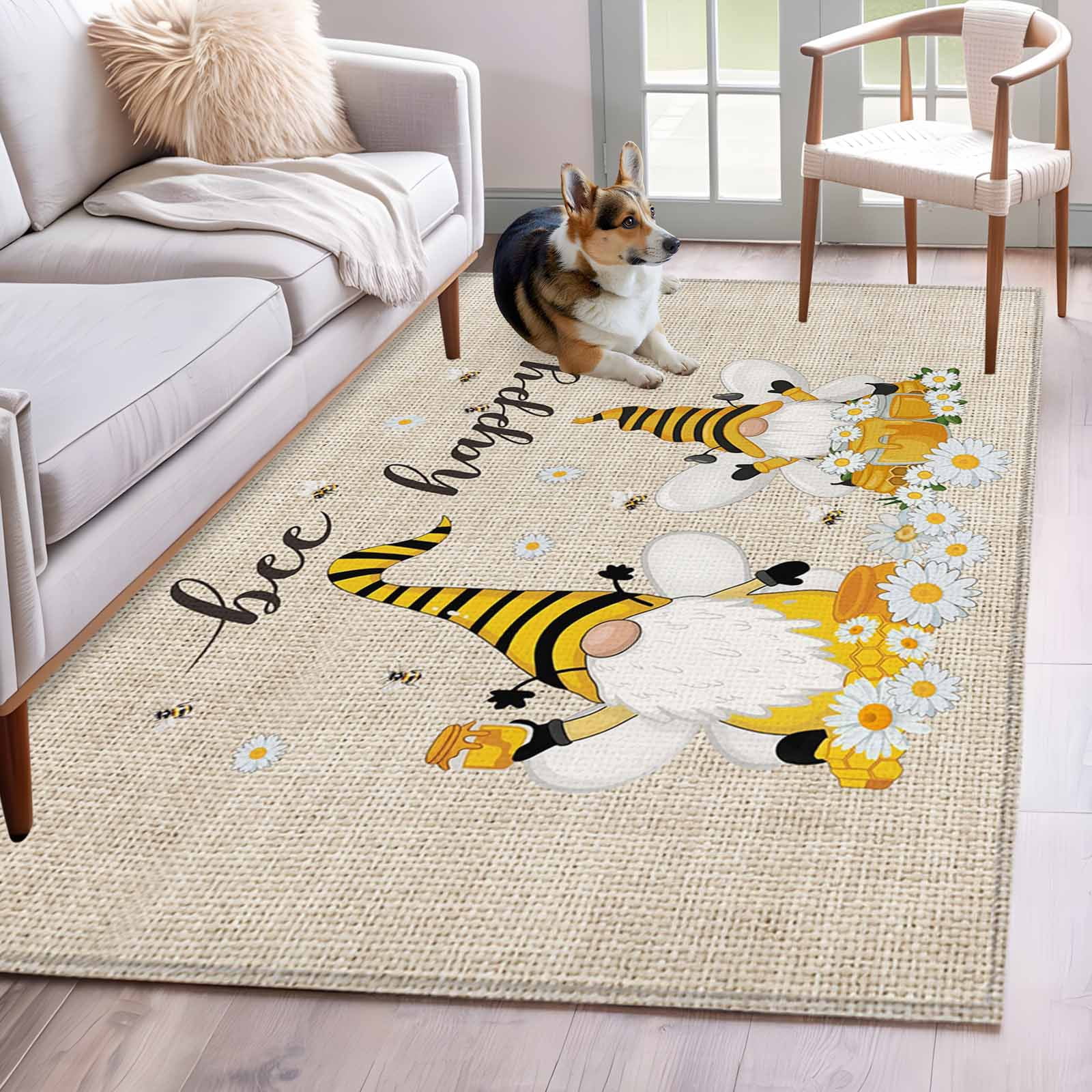 Bee Gnomes Area Rugs 3'x5', Washable Small Throw Rugs for Living Room ...