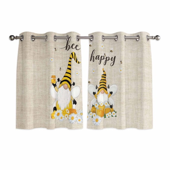 Bee Gnomes Kitchen Curtains Window Panels, Farmhouse Spring Daisy Honey Flowers Insulated Window Treatment Curtain, Grommet Curtains for Bedroom/Living Room/Bathroom, 2 Piece 42"Wx45"L