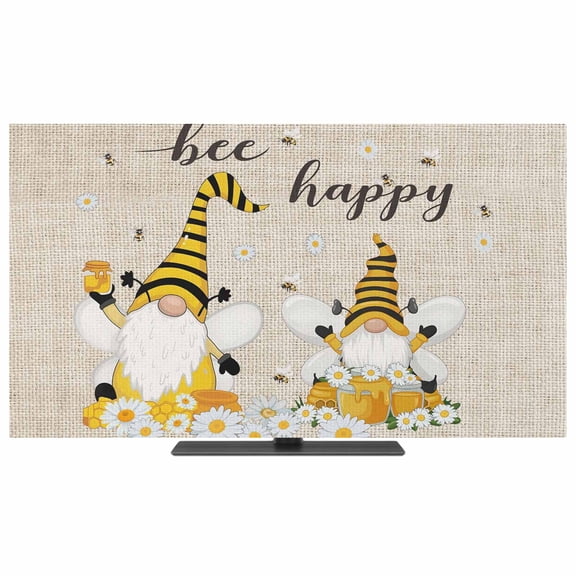 Bee Gnomes TV Dust Cover,Stretchable TV Screen Desktop Computer Protector Cover,Farmhouse Spring Daisy Honey Flowers Television Dustproof Slipcover Indoor Outdoor for 28–32 Inch Flat or Curved TVs