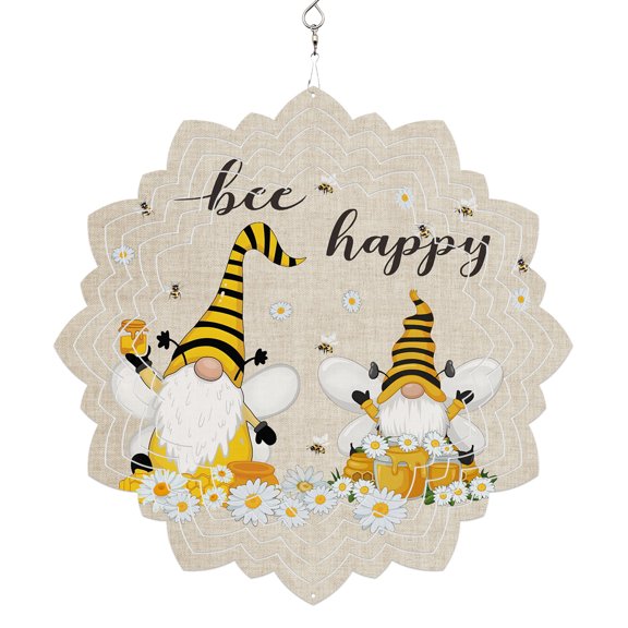 Bee Gnomes Wind Spinner for Yard and Garden, Farmhouse Spring Daisy Honey Flowers Hanging Wind Spinner Outdoor 3D Kinetic Wind Sculpture Spinners Indoor Outdoor Patio Décor Ornaments Gift 8 Inch
