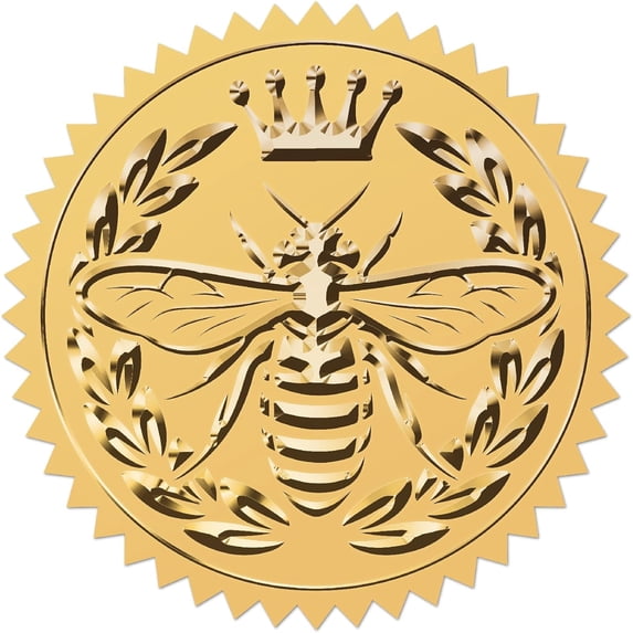 Bee Gold Foil Embossed Stickers 2" Self Adhesive Envelopes Seals Round Labels