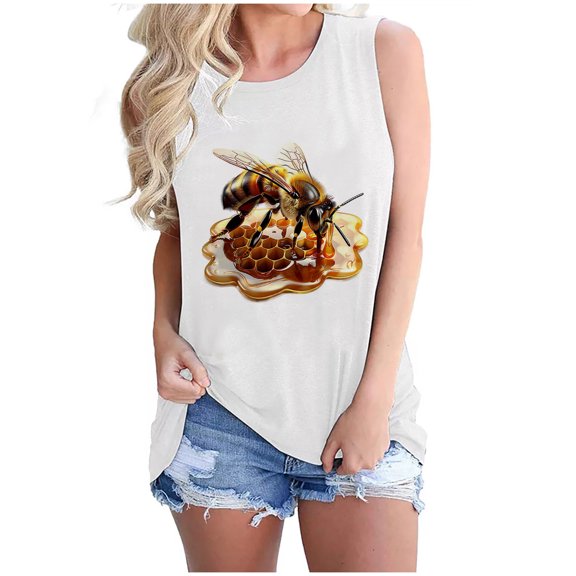 Bee Graphic Sleeveless Shirts for Womens Summer Cute Tank Tops Casual Crewneck Camisoles Trendys Teen Girls Going Out Tunic Tanks Dressy Beach Vacation Cami Blouse Outfits