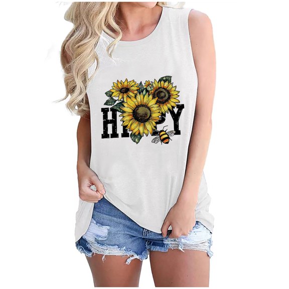 Bee Graphic Sleeveless Shirts for Womens Summer Cute Tank Tops Casual Crewneck Camisoles Trendys Teen Girls Going Out Tunic Tanks Dressy Beach Vacation Cami Blouse Outfits