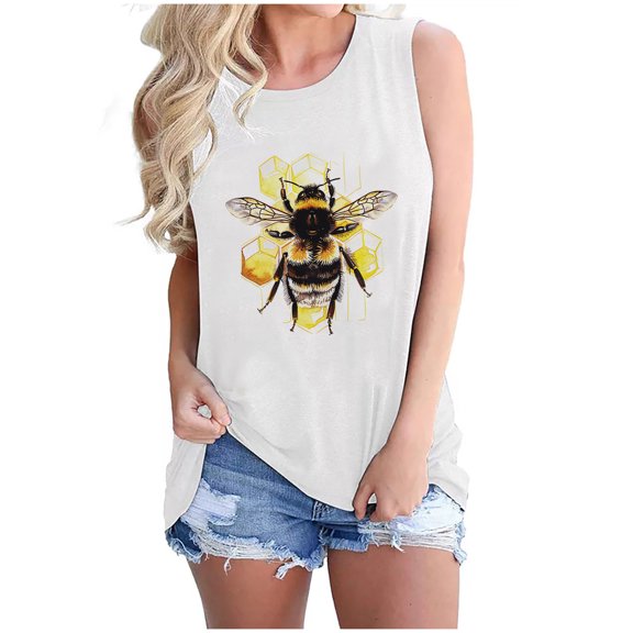 Bee Graphic Sleeveless Shirts for Womens Summer Cute Tank Tops Casual Crewneck Camisoles Trendys Teen Girls Going Out Tunic Tanks Dressy Beach Vacation Cami Blouse Outfits