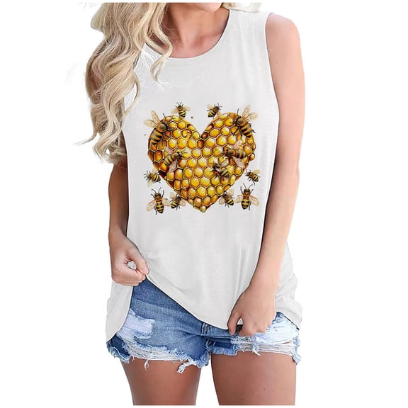 Bee Graphic Sleeveless Shirts for Womens Summer Cute Tank Tops Casual Crewneck Camisoles Trendys Teen Girls Going Out Tunic Tanks Dressy Beach Vacation Cami Blouse Outfits