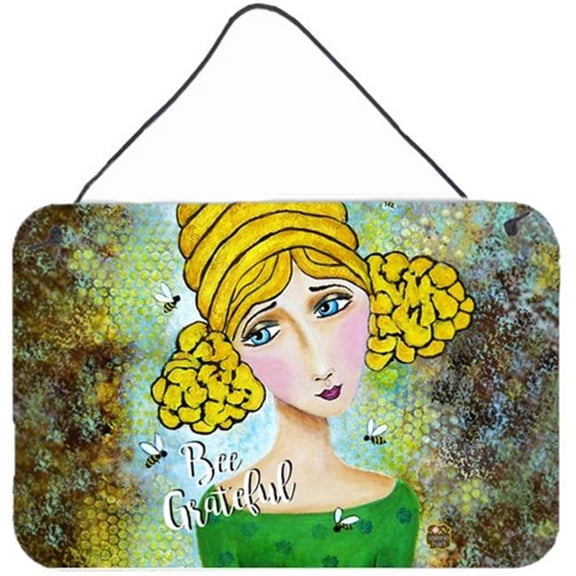 Bee Grateful Girl with Beehive Wall or Door Hanging Prints 8 x 0.02 x 12 in.