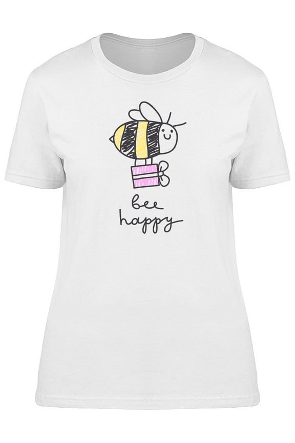 Bee Happy Adorable Doodle T-Shirt Women -Image by Shutterstock, Female Small