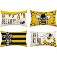 thumbnail image 1 of Bee Happy Bee Kind Throw Pillow Covers, 12 x 20 Inch Honey and Bee Summer Cushion Case Decoration for Sofa Couch Set of 4, 1 of 6
