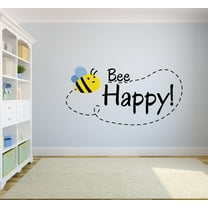 Bee Happy Bumblebee Bees Cute Animal Decors Wall Sticker Art Design Decal for Girls Boys Kids Room Bedroom Nursery Kindergarten House Fun Home Decor Stickers Wall Art Vinyl Decoration (12x20 inch)