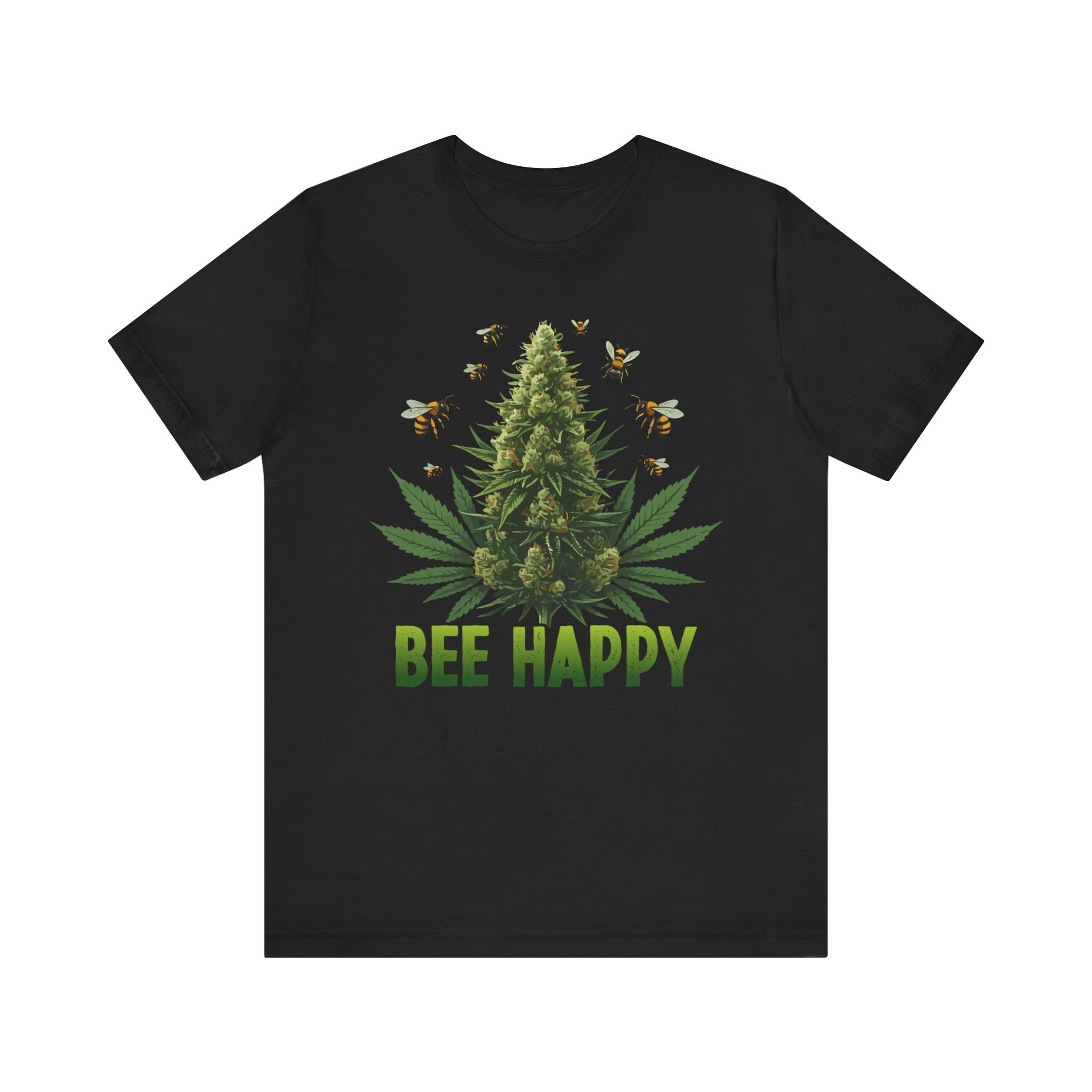 Bee Happy Cannabis Pollination Tee 420 Lifestyle Shirt for Smokers Bees Pollinating Green Leaf