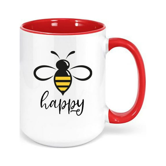 Bee Happy Coffee Mug, Bee Happy, Bee Lover, Bumble Bee Cup, Gift For Bee Lover, Honey Bee Mug, Birthday Gift Idea, Sublimated Mug, Bees, RED