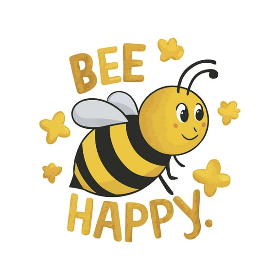 Bee Happy Joyful Cheerful Cute Honey Bee Animal Wall Art Sticker Designs Vinyl Stickers For Home House Walls Rooms Windows Bedroom Decoration Size (12x12 inch)