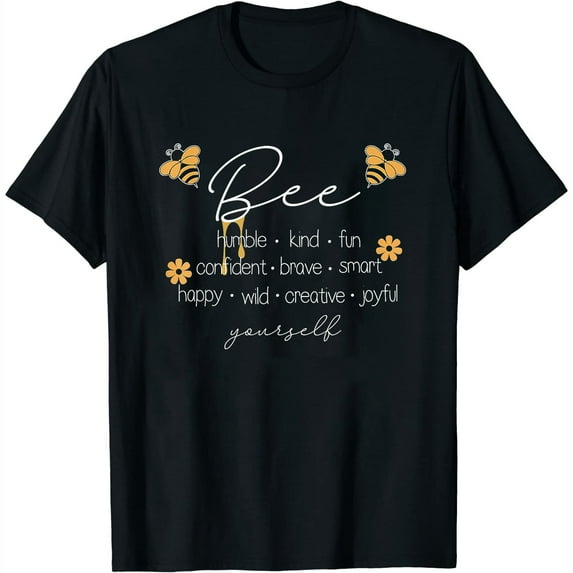 Bee Happy Kind Brave Humble Smart Positive Bumblebee Womens T-Shirt Black Medium