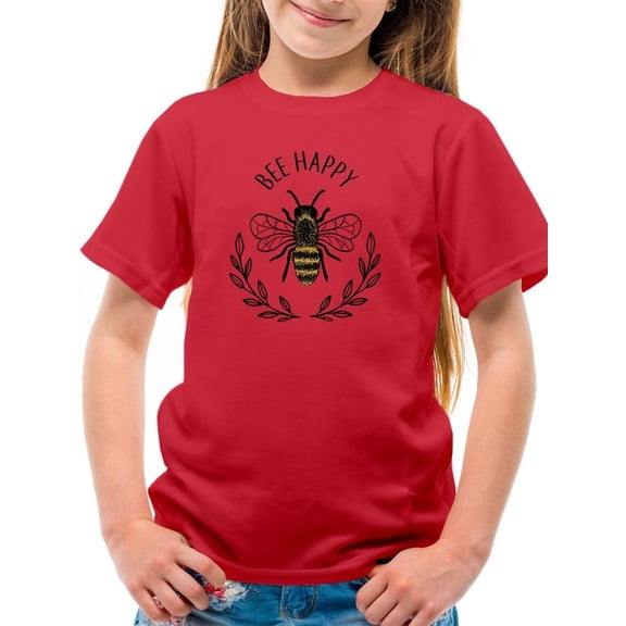 Bee Happy Nature Garland T-Shirt Juniors -Image by Shutterstock, Large