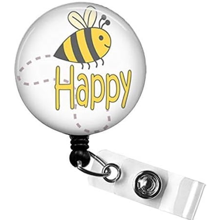 Bee Happy Nurse Badge Reel, Retractable ID Holder for Teachers, Office or Healthcare Workers