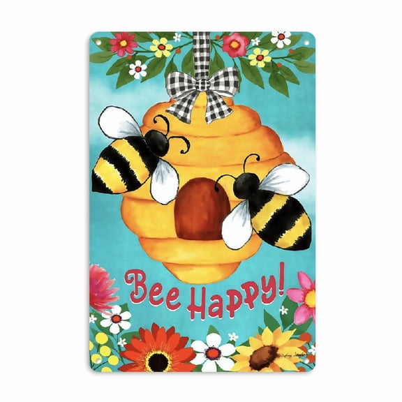 Bee Happy! Retro Metal Sign, Metal Tin Signs Home Decorative Sign & Plaque