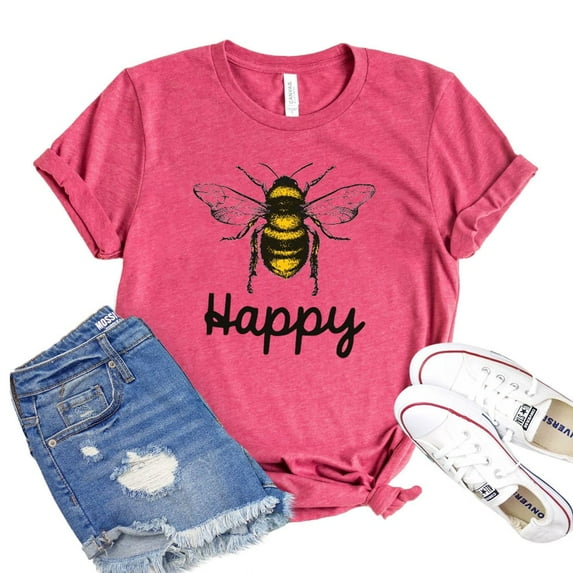 Bee Happy Shirt Women's Inspirational Tshirt Positive Quote T-shirt Happiness Shirts Motivational Gift