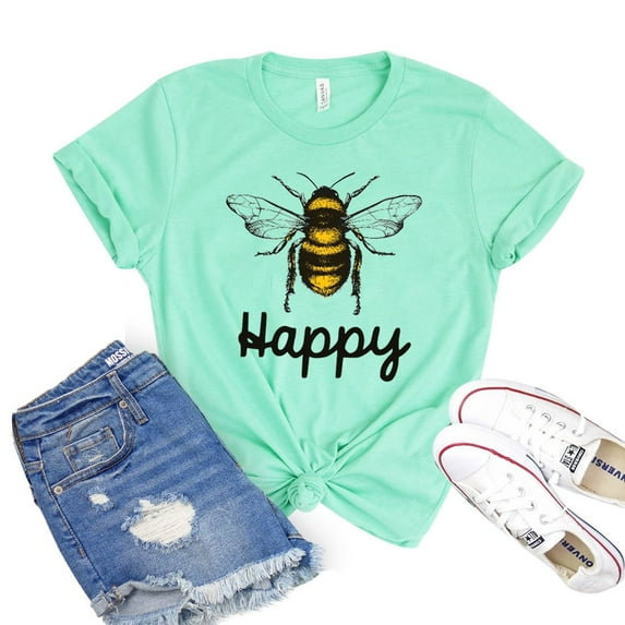Bee Happy Shirt Women's Inspirational Tshirt Positive Quote T-shirt Happiness Shirts Motivational Gift