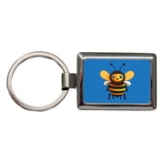 Bee Happy Smiling Metal Rectangle Keychain