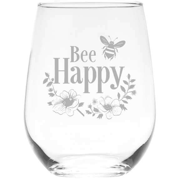 C&M Personal Gifts Bee Happy with Flowers 17 oz. Stemless Wine Glass