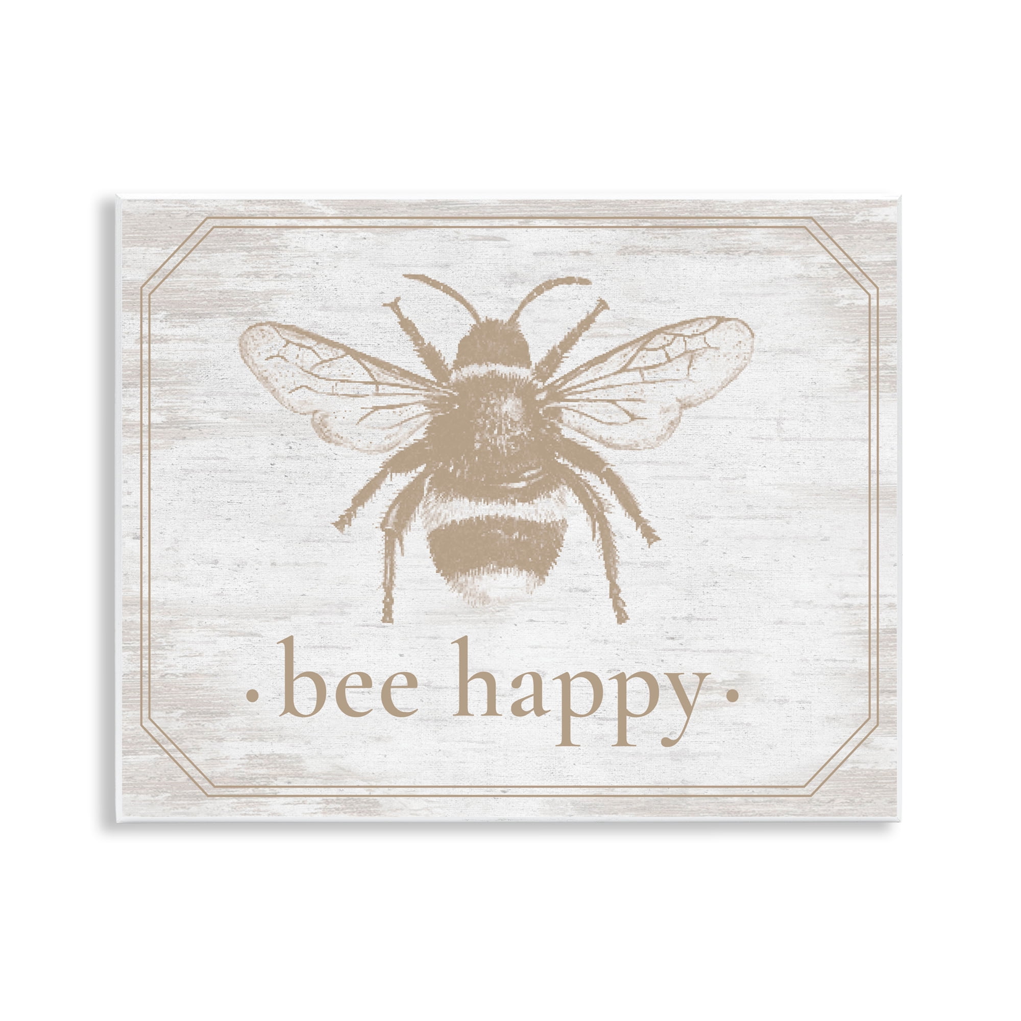 Bee Happy with Rustic Border Wall Plaque Art, design by Lettered and Lined