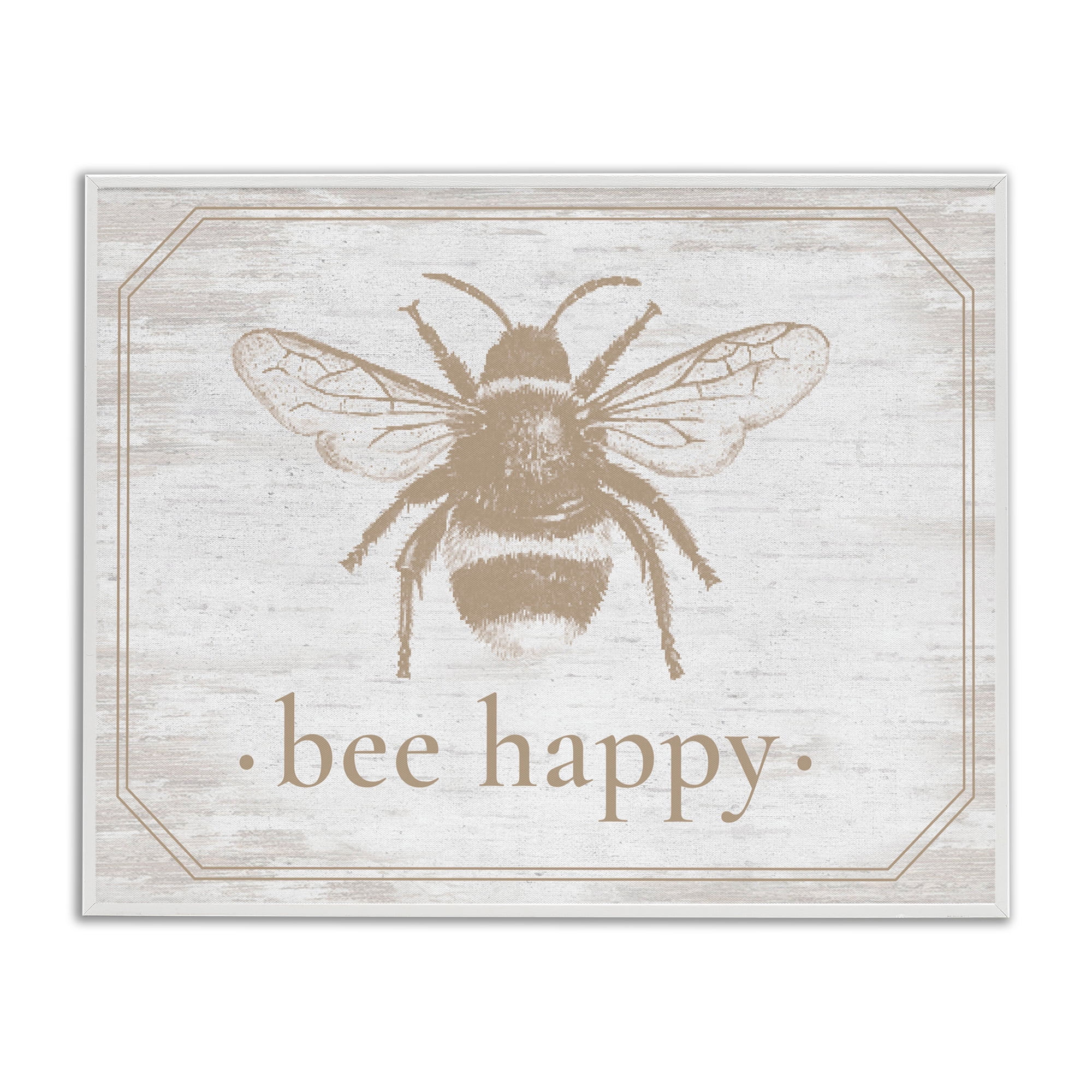 Bee Happy with Rustic Border White Framed Giclee Art, design by Lettered and Lined