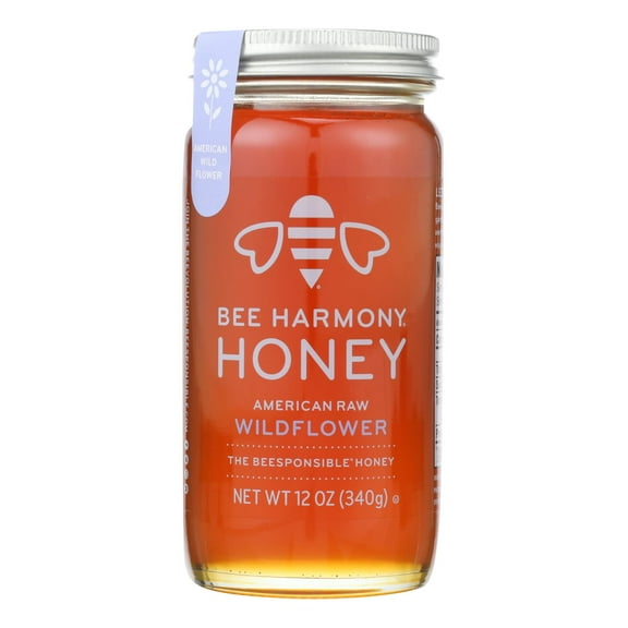 Bee Harmony, Wildflower Honey, 12 oz Glass Jar, No Allergens