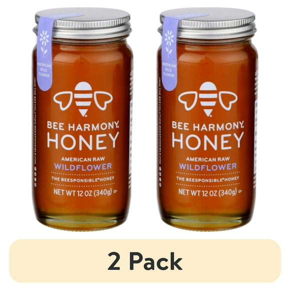 (2 pack) Bee Harmony, Wildflower Honey, 12 oz Glass Jar, No Allergens
