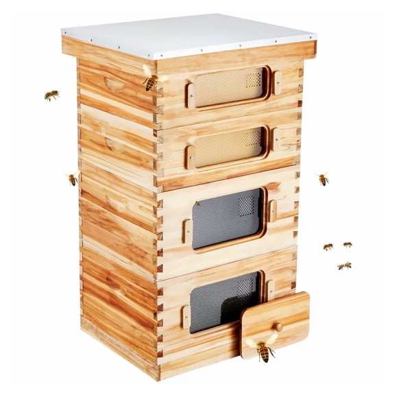 Bee Hive 40 Frame Starter Kit - Langstroth Beehive, Beeswax Coated Cedar, 2 Deep 2 Medium Boxes, Acrylic Windows, Foundations for Beekeepers
