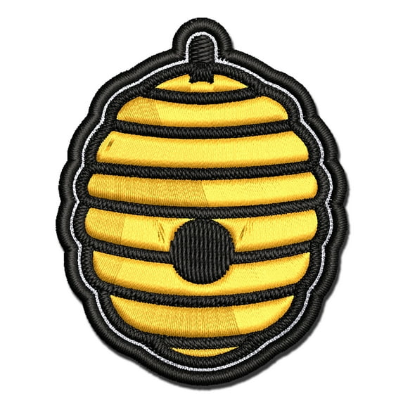 Bee Hive Applique Multi-Color Embroidered Hook & Loop Patch - 3.5 Inch Large