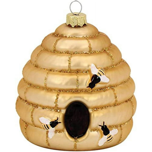 Bee Hive Blown Glass Ornament for Christmas Tree