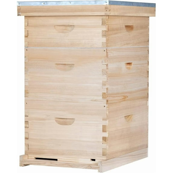 Bee Hive Boxes 10 Frame Langstroth Beehive,Complete Beehive Kit Includes 2 Deep Brood Bee Hives Box, 1 Medium Super Bee Box with Beehive Frames and Foundation