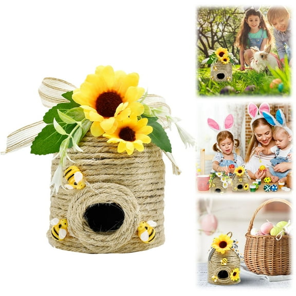 Bee Hive Decor,1 Pack Bumble Bee Rustic Decor Hive,Natural Bee House, Bumble Bee Theme Party Decor Spring Summer Rustic Farmhouse Kitchecn Table Tiered Tray Decor