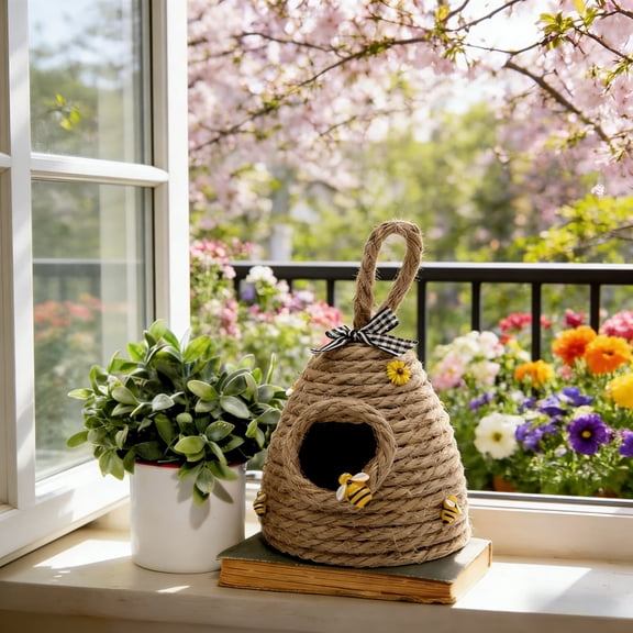 Bee Hive Decor Honey Bee Tiered Tray Summer Decor Spring Honeybee Decorations Mini Jute Farmhouse Beehive For Kitchen Table Shelf Home Coffee Bar Themed Party,Vintage Color