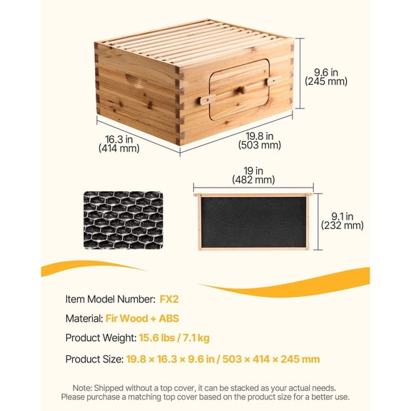 Bee Hive Deep Box Starter Kit, 100% Beeswax Coated Natural Fir Wood, Langstroth Beehive Kit with 10 Frames and Foundations, Transparent Acrylic Bee Windows for Beginners and Pro Beekeepers