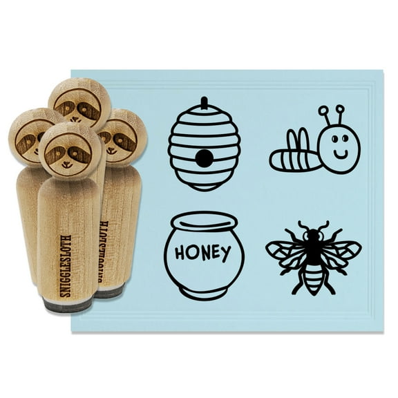 Bee Hive Doodle Honey Pot Drawing Rubber Stamp Set for Scrapbooking Crafting Stamping - Mini 1/2 Inch