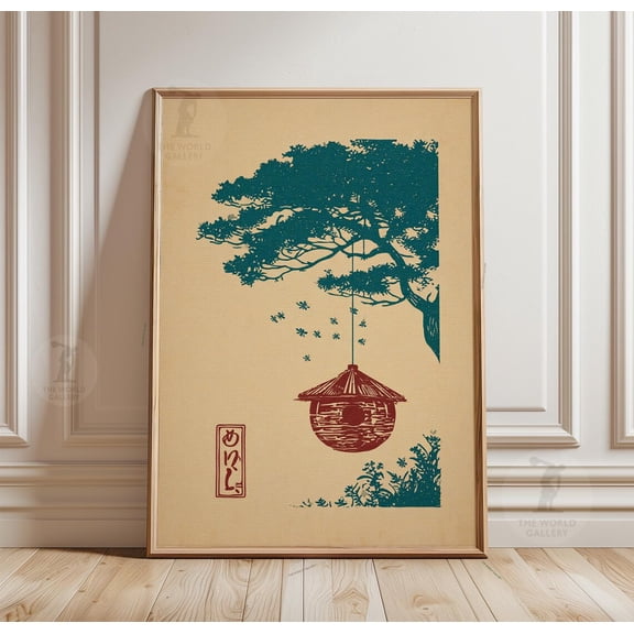 Bee Hive Poster Japanese Style Tree Scene Paper Wall Art Home Art, Unframed Poster