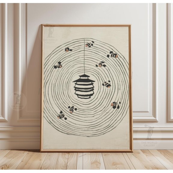 Bee Hive Poster, Minimal Line Art Style, Paper Wall Art, Poster Only
