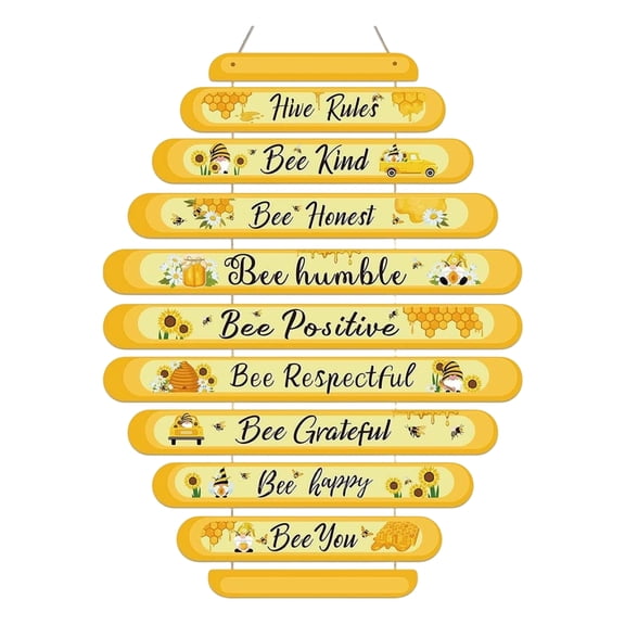 Bee Hive Rules Sign Wooden Bee Classroom Wall Decor Summer Inspirational Daisy Sunflower Honey Sign 11.8" x 19.7" for Kitchen Office Home Farmhouse Bathroom(Yellow)