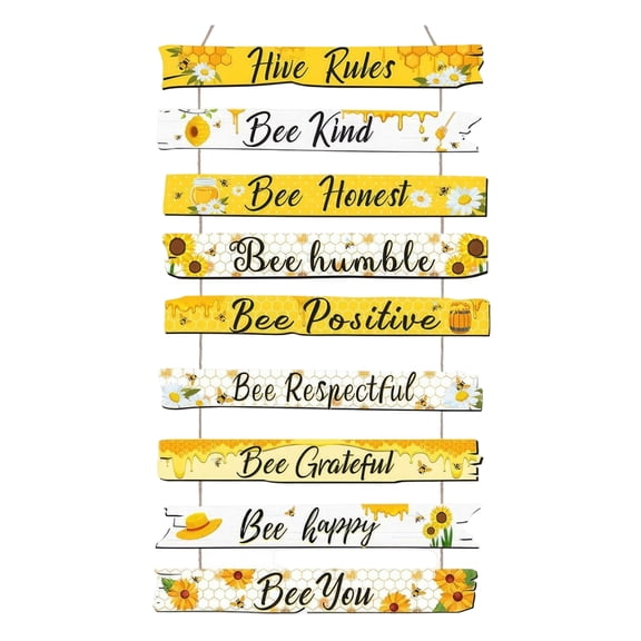 Bee Hive Rules Sign Wooden Bee Classroom Wall Decor Summer Inspirational Daisy Sunflower Honey Sign for Kitchen Office Home Farmhouse Bathroom