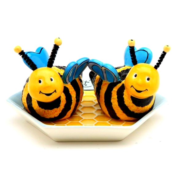 Bee Hive Salt & Pepper Shaker with Plate ( Set Of 3 )